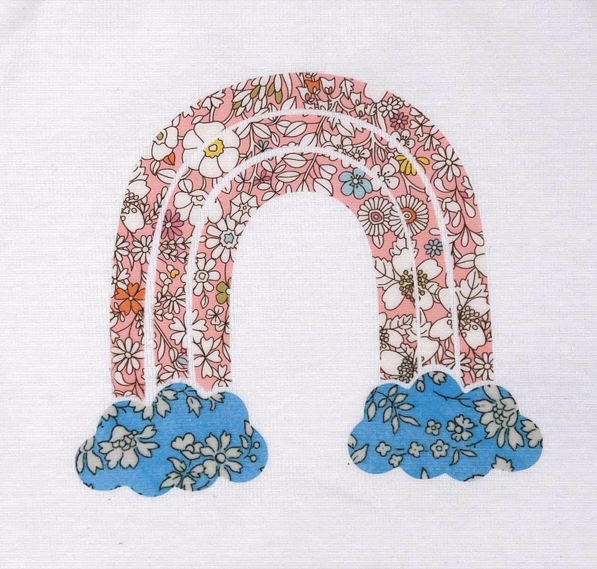 Rainbow Appliques, No sew/ stitchable Iron ons for DIY projects, patchwork quilting, upcycling clothes. baby shower onesie + bib decorating!