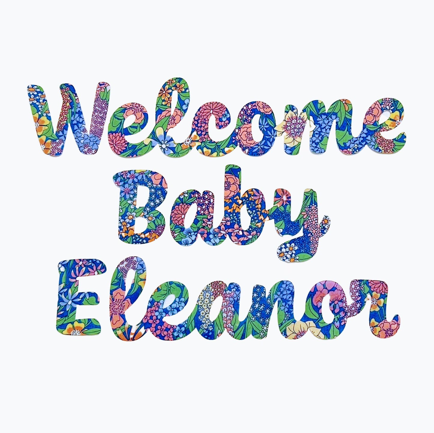 Custom Baby Shower Welcome Sign made with Liberty of London fabric, perfect baby showers or nursery decor gift! Handmade w/ linen, ribbon