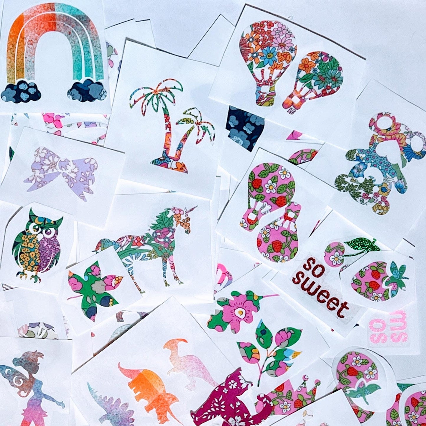 Girls Onesie and Bib Decorating Kit: Easy No Sew Iron Ons, Each in a different colorful Liberty of London Fabrics, Girls Baby Shower Games