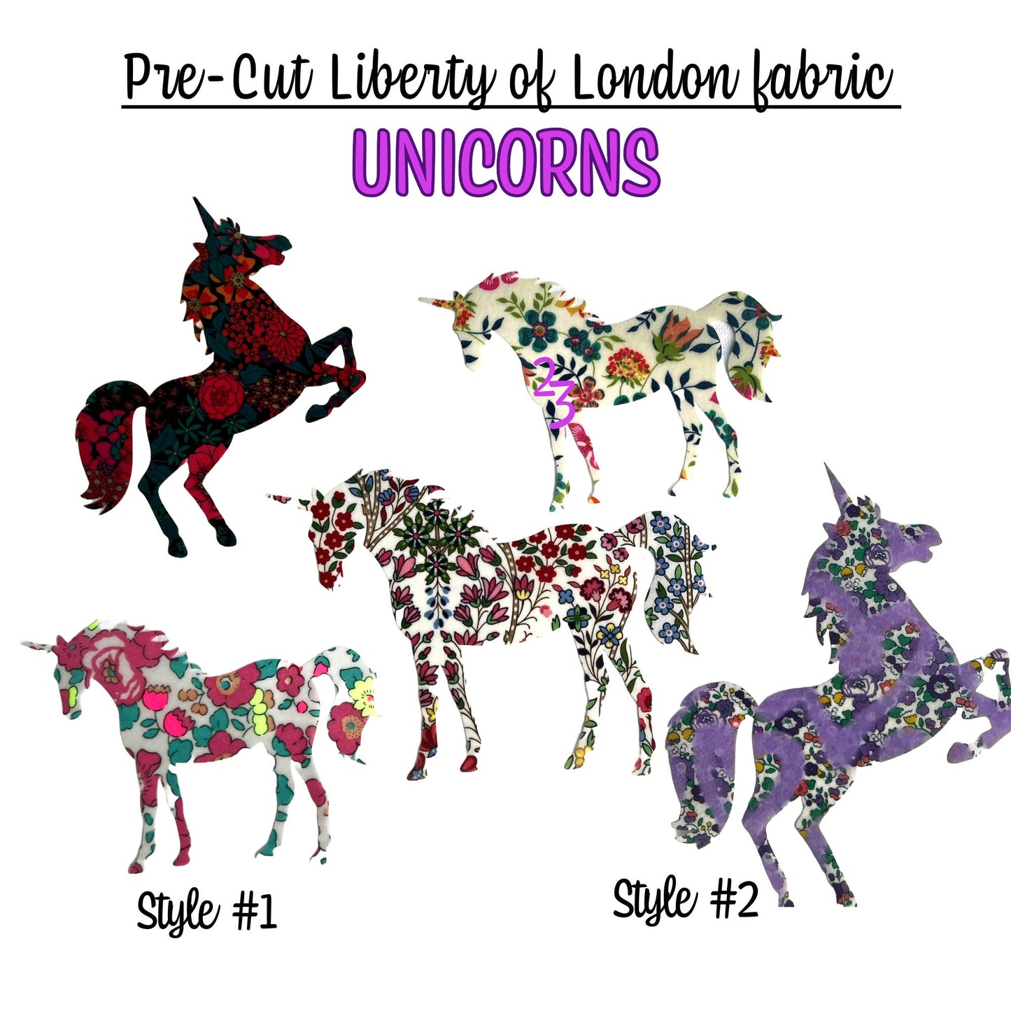 Iron on Unicorns, made with over 70 Liberty of London fabric options to choose from, Fun with DIY crafts, upcycling clothes, baby showers!