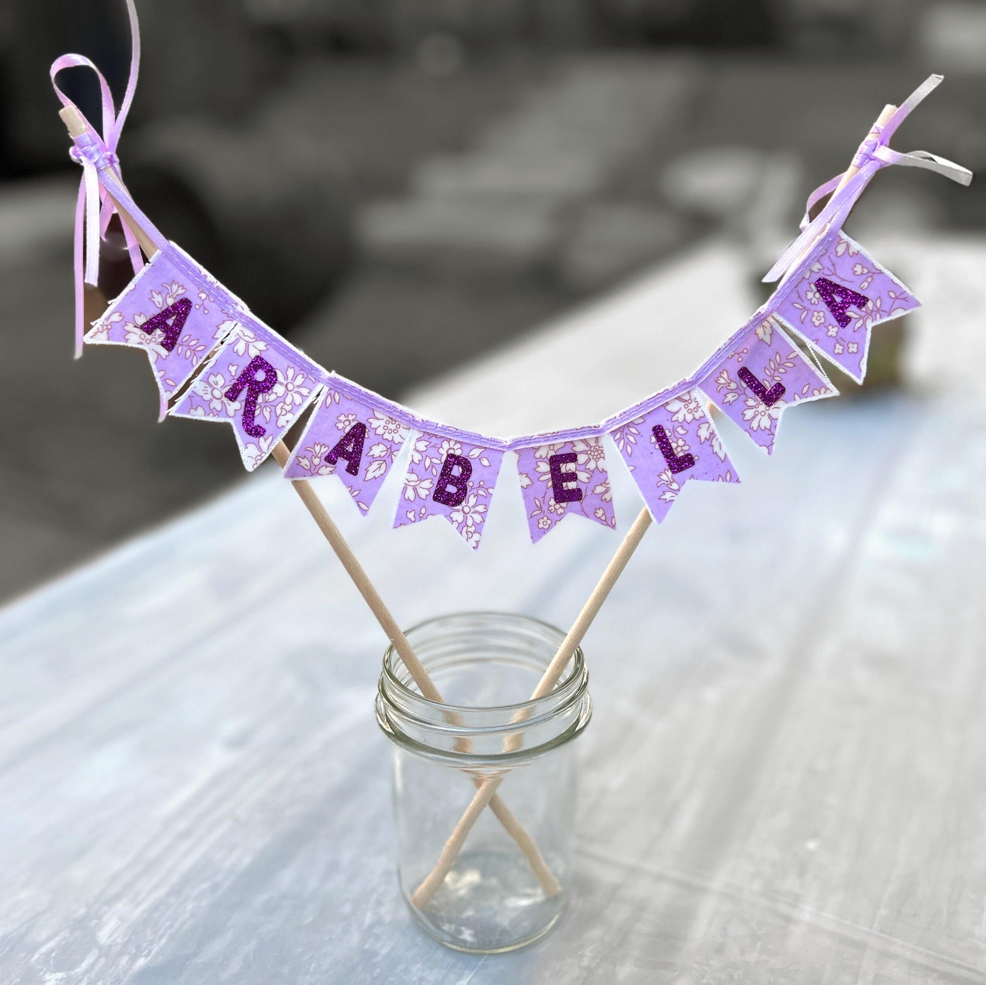 Liberty of London Fabric Cake Topper Bunting: Glitter Letter Banner