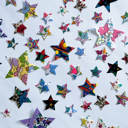 Colorful Iron on Star Assortment from Liberty of London - Great for Patchwork Quilting, Kids Crafts and Baby Shower Onesie Decorating!