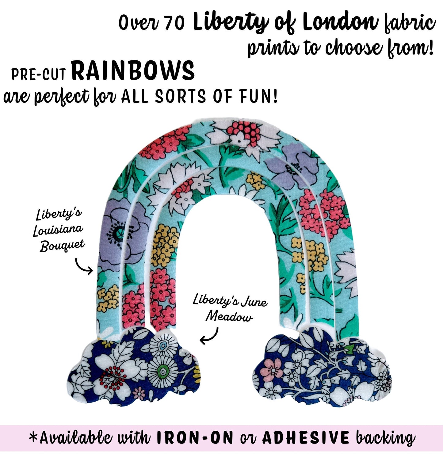 Rainbow Appliques, No sew/ stitchable Iron ons for DIY projects, patchwork quilting, upcycling clothes. baby shower onesie + bib decorating!