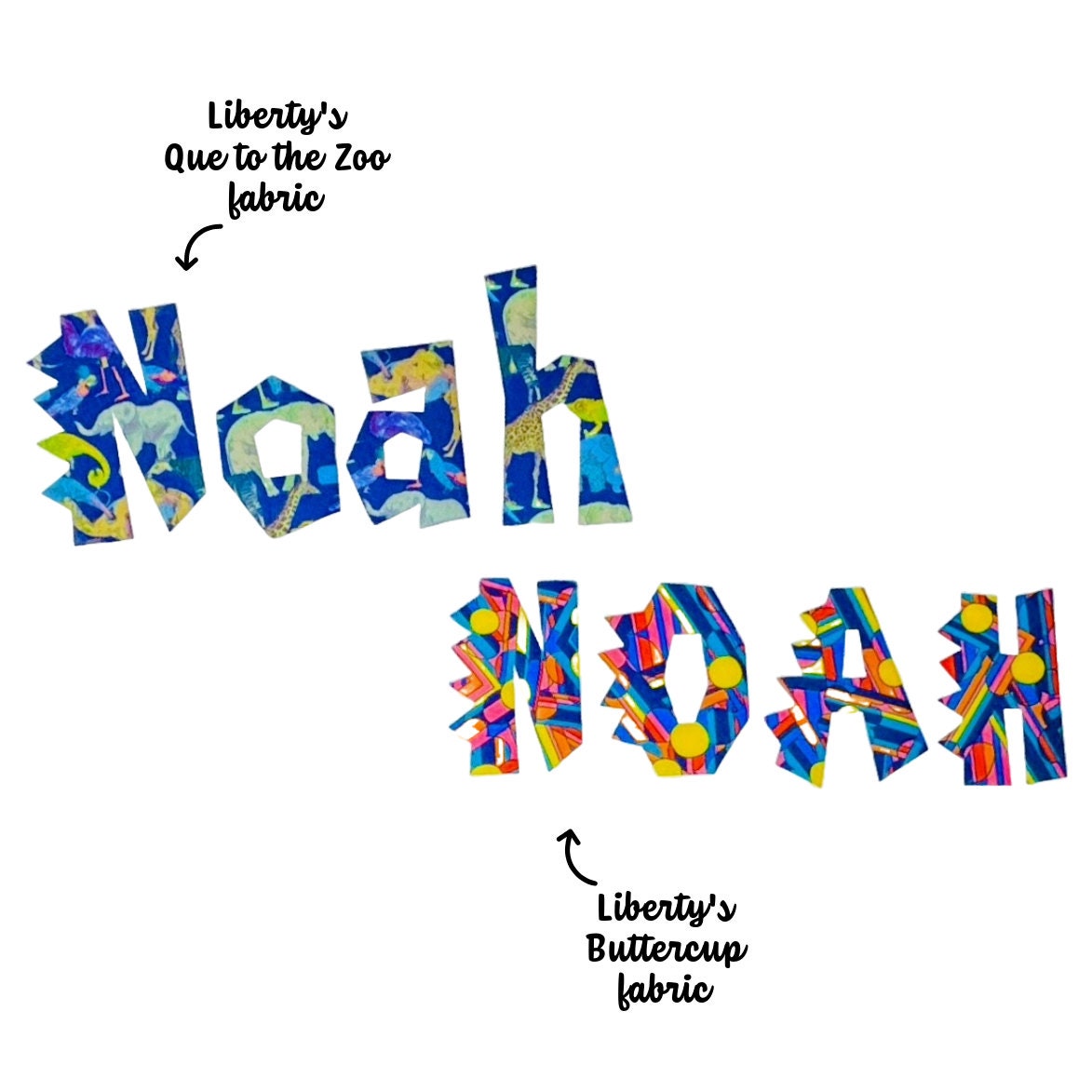 Iron-on Names in DINO font, in over 70 Liberty fabric options with no sew/ stitchable iron on backing, Boys room decor or packback patches!