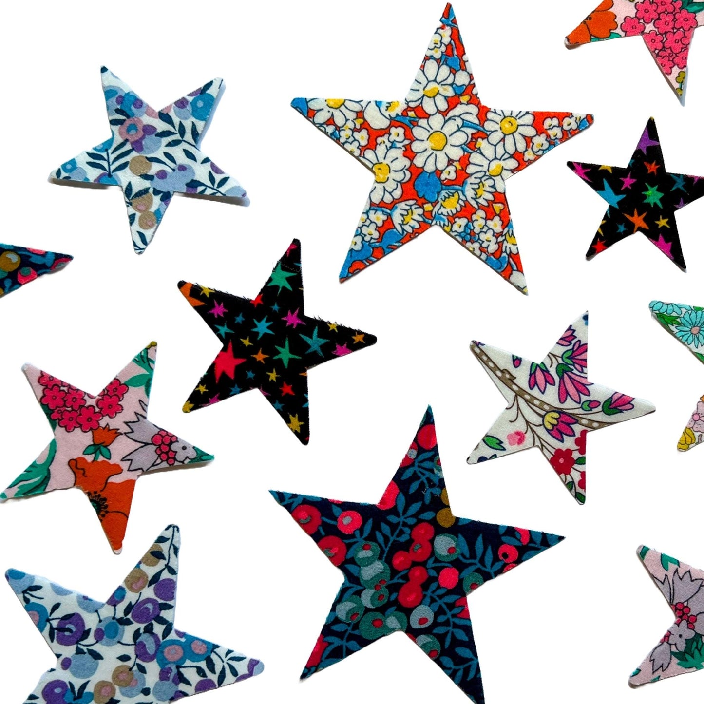 Liberty Fabric Star Appliques – Assorted Prints for DIY Crafts, Quilting, Mending (Iron-On)