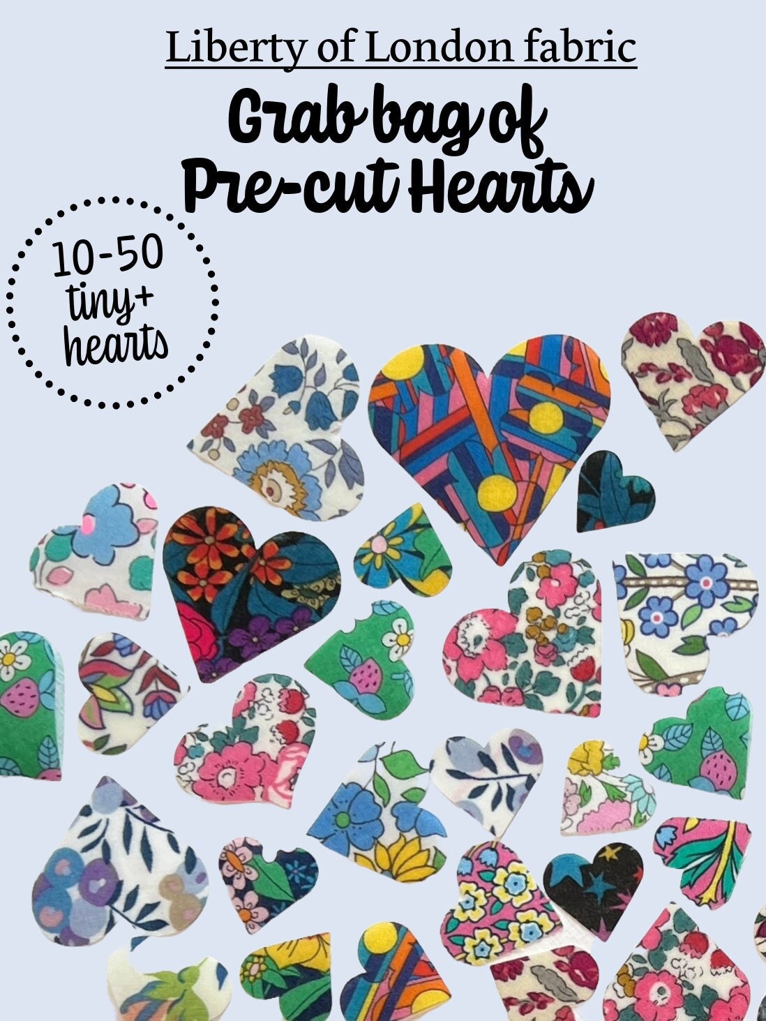 Iron on Hearts in various colorful Liberty of London fabrics, Perfect for upcycling, quilting, baby onesie decorating (Ready to Ship)