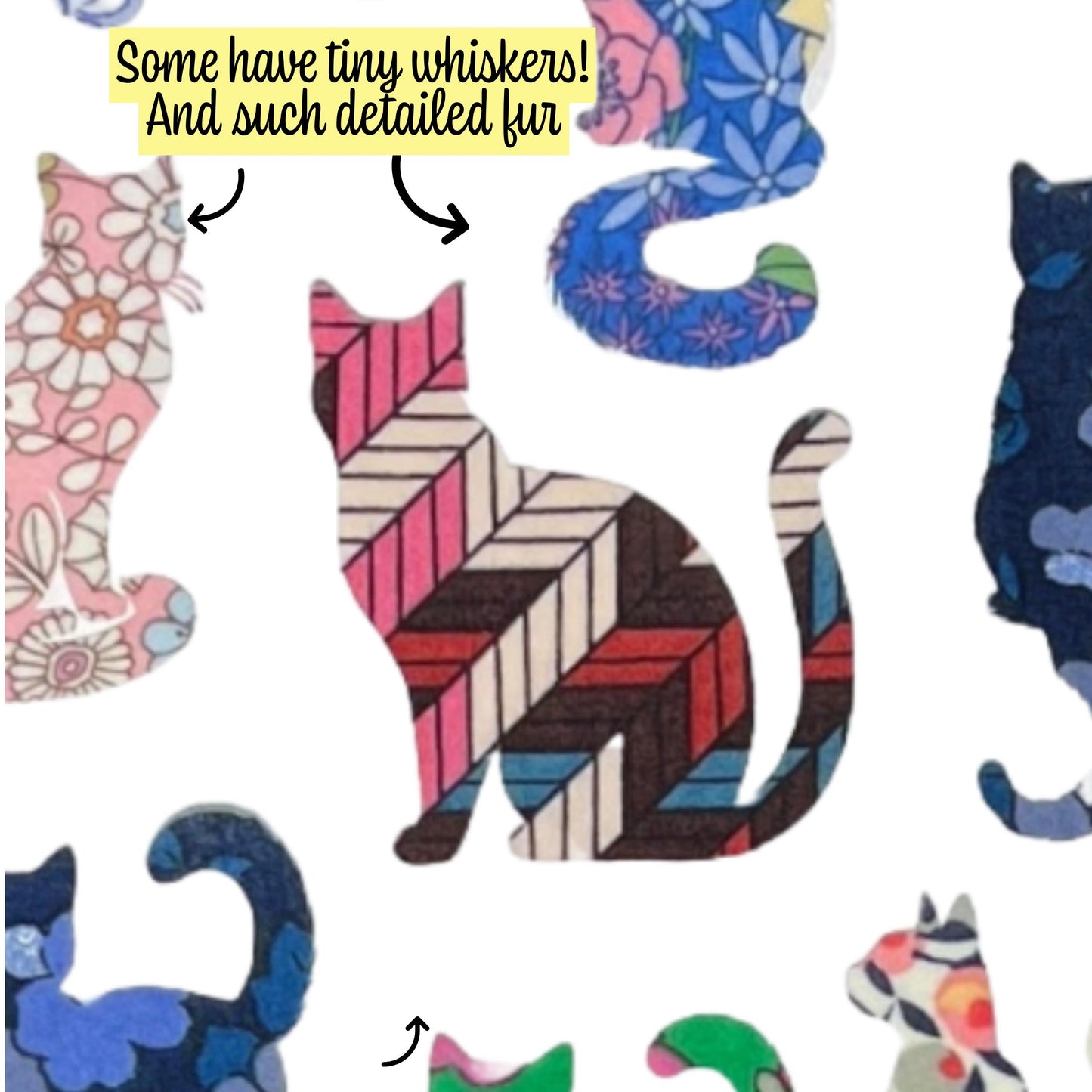 Set of 3 Cats, Iron on fabric Cat Applique, 70 Liberty fabrics, for patchwork quilting, upcycling clothes, Baby Shower Onesie Decorating Kit