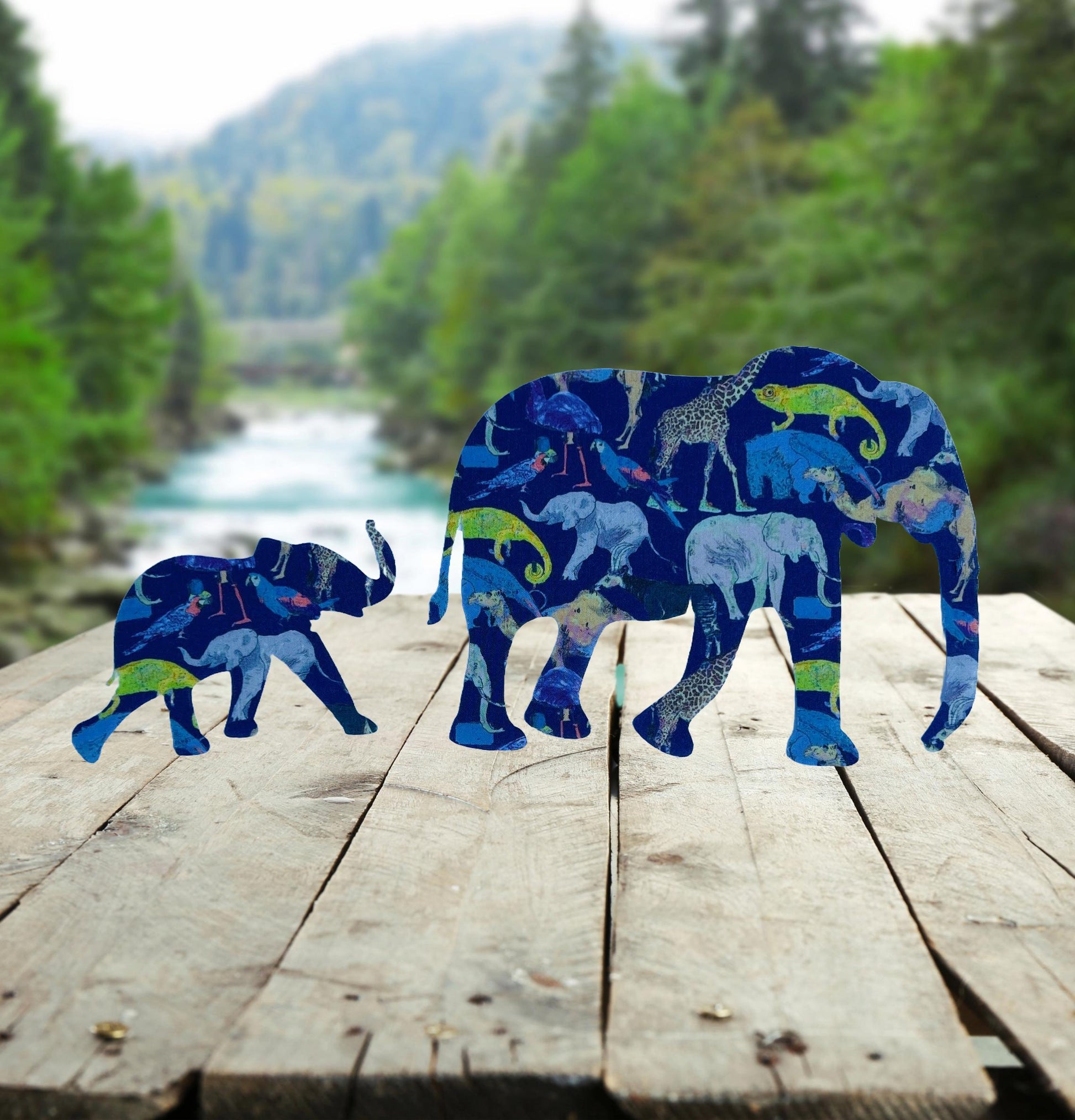 Mama and baby Elephant fabric appliques, made with Liberty of London fabric and backed with no sew iron on, perfect for baby shower games!