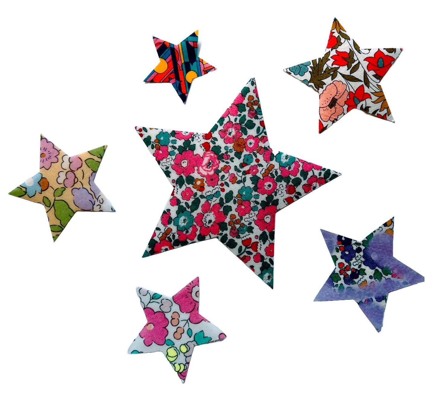 Liberty Fabric Star Appliques – Assorted Prints for DIY Crafts, Quilting, Mending (Iron-On)