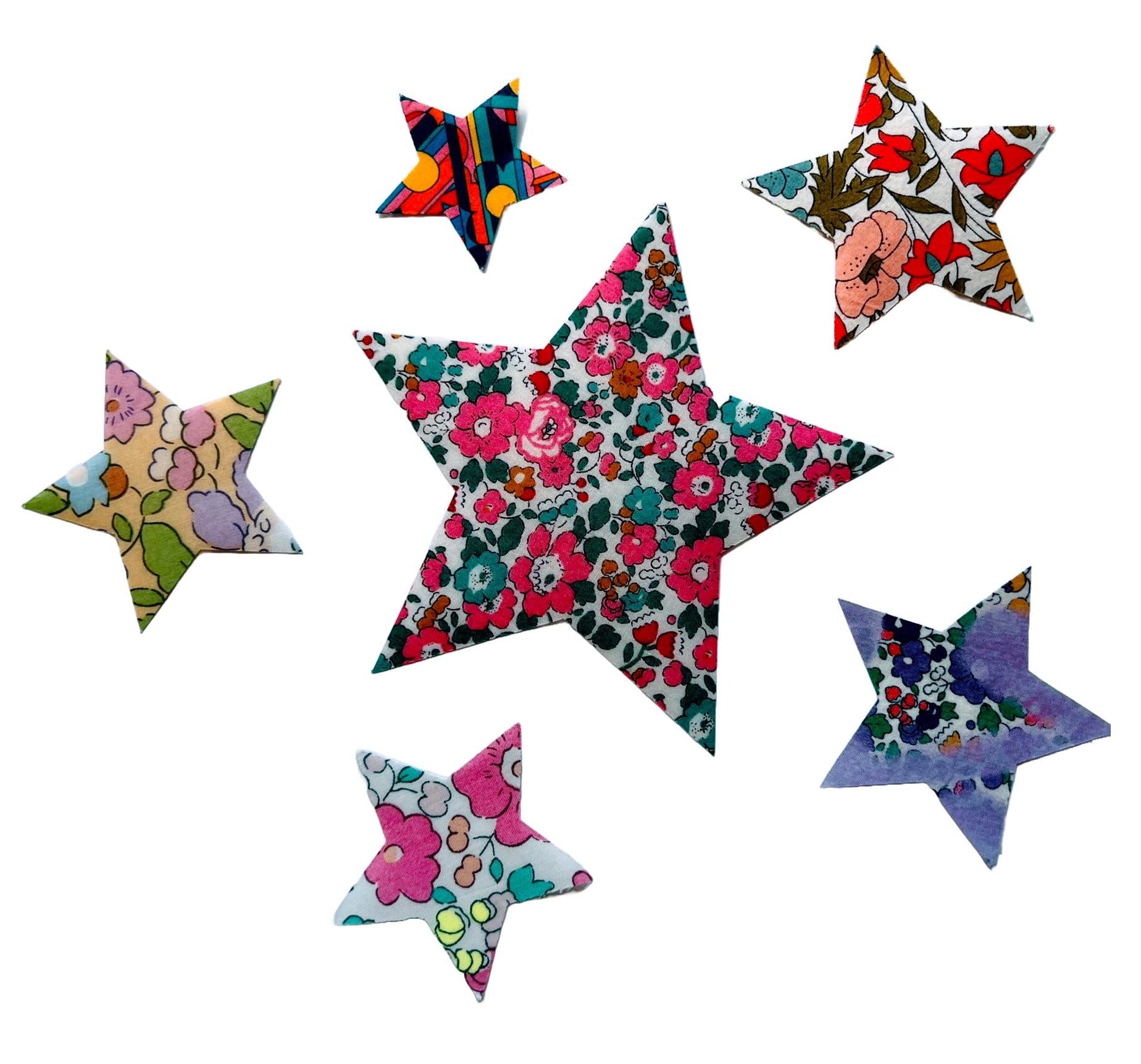 Liberty Fabric Star Appliques – Assorted Prints for DIY Crafts, Quilting, Mending (Iron-On)