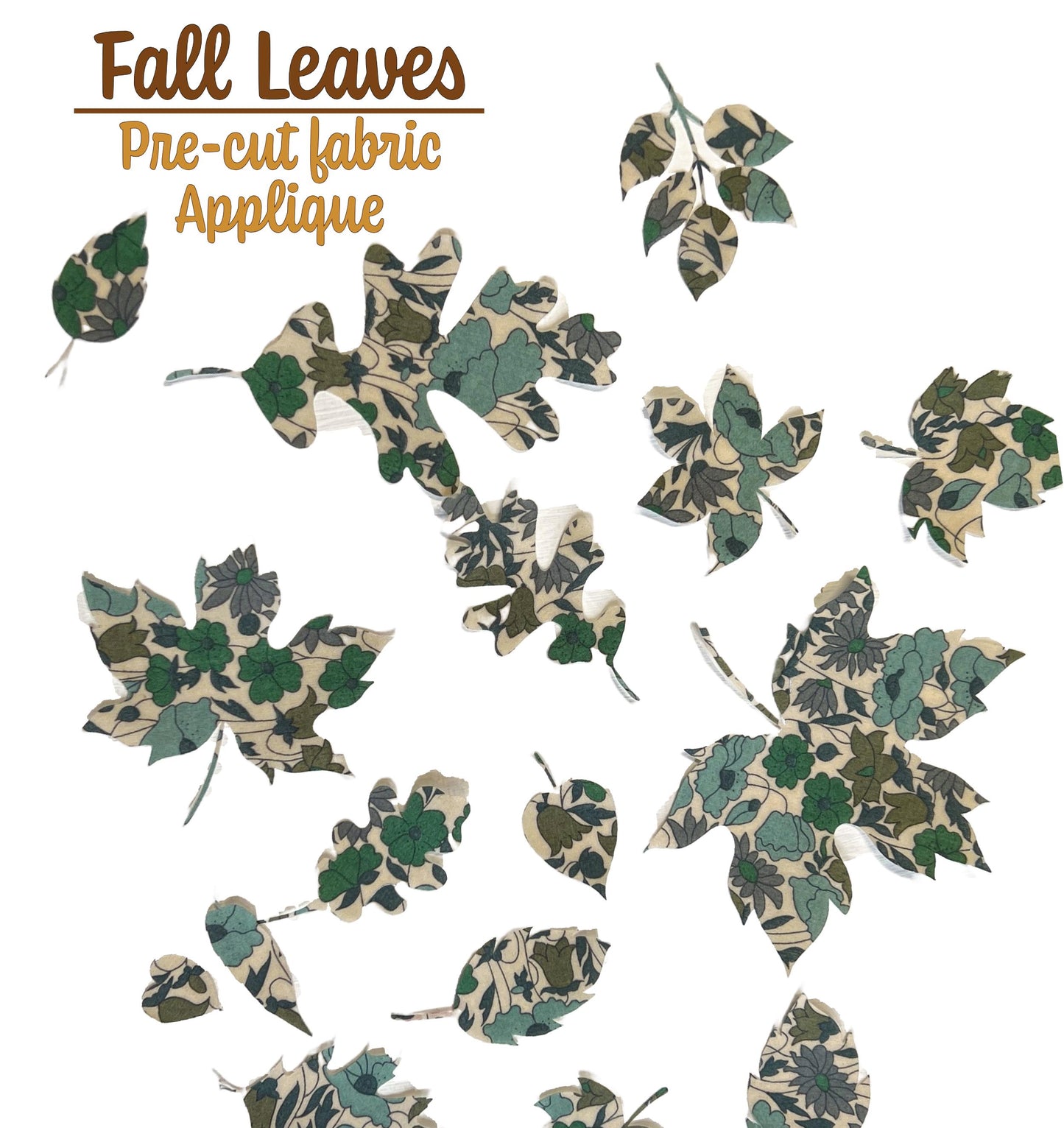 Iron on fabric Spring + Fall LEAF appliques, Perfect for patchwork quilting, DIY projects, baby shower Onesie Decorating station and more!