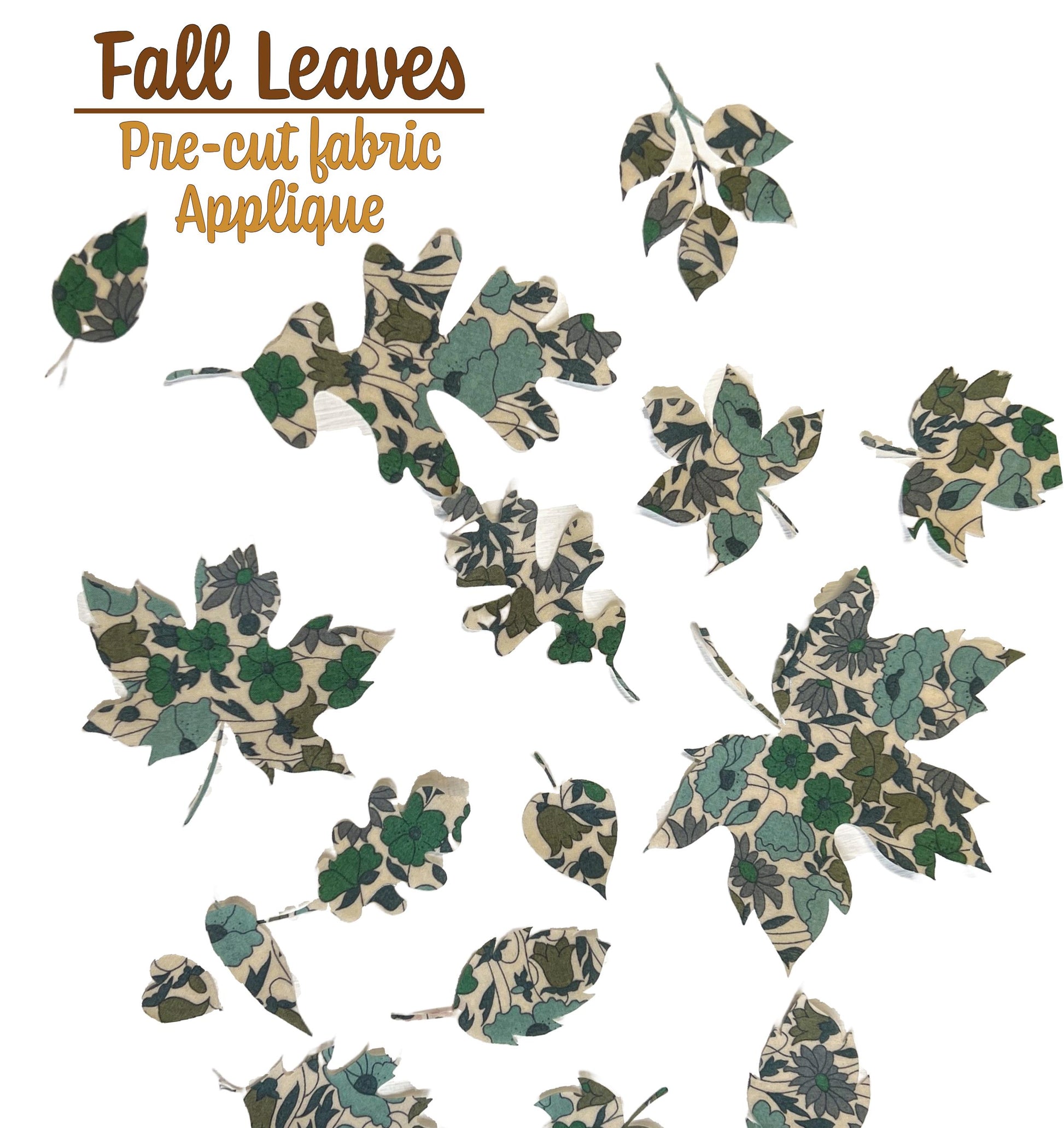 Iron on fabric Spring + Fall LEAF appliques, Perfect for patchwork quilting, DIY projects, baby shower Onesie Decorating station and more!