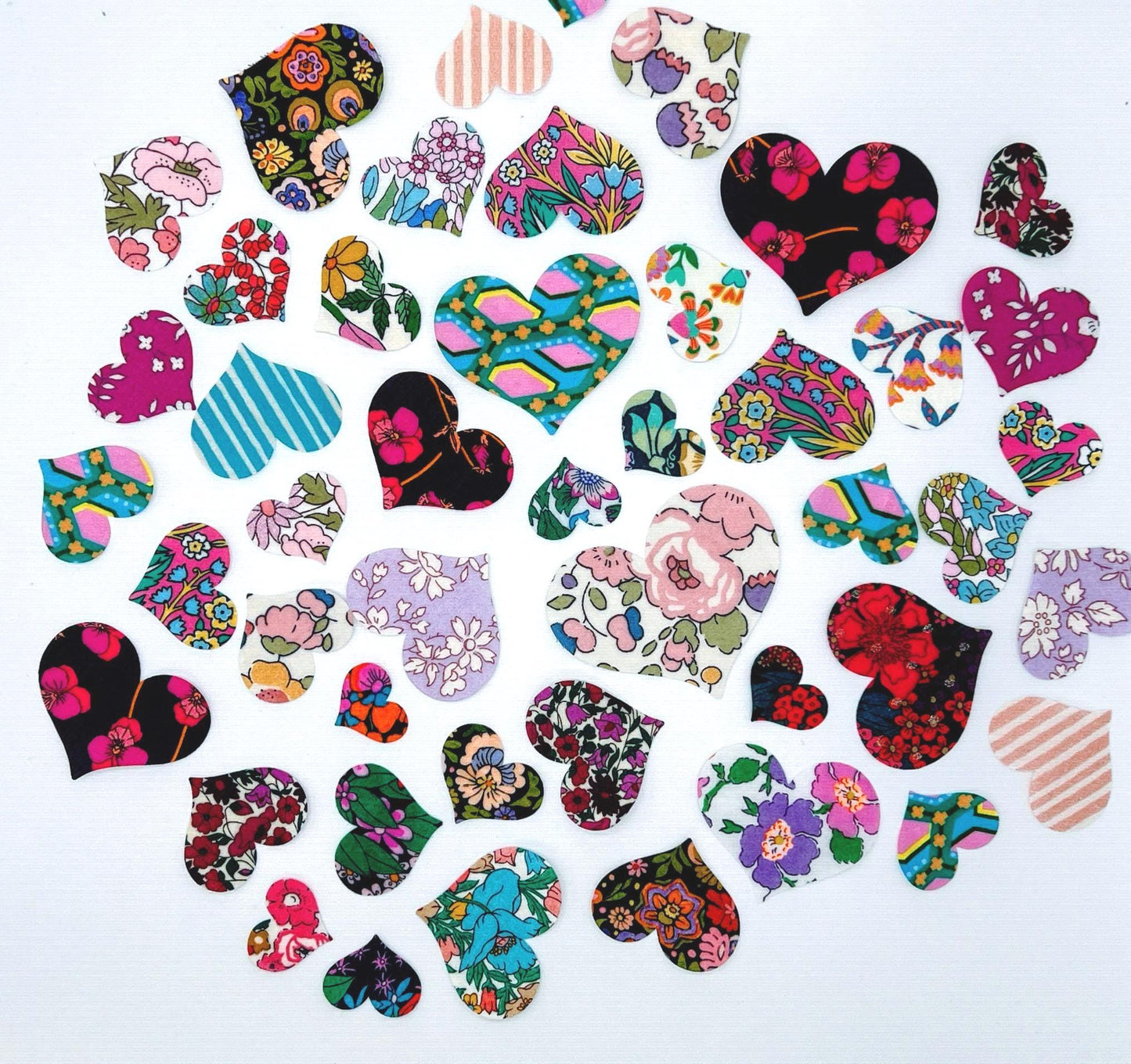 Iron on Hearts in various colorful Liberty of London fabrics, Perfect for upcycling, quilting, baby onesie decorating (Ready to Ship)