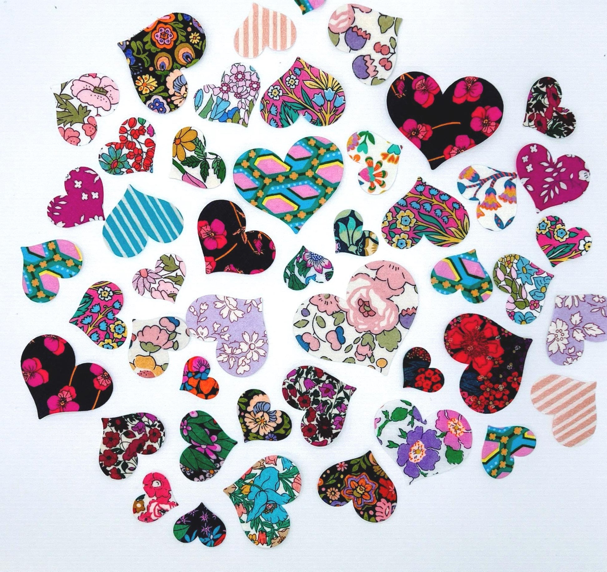 Iron on Hearts in various colorful Liberty of London fabrics, Perfect for upcycling, quilting, baby onesie decorating (Ready to Ship)