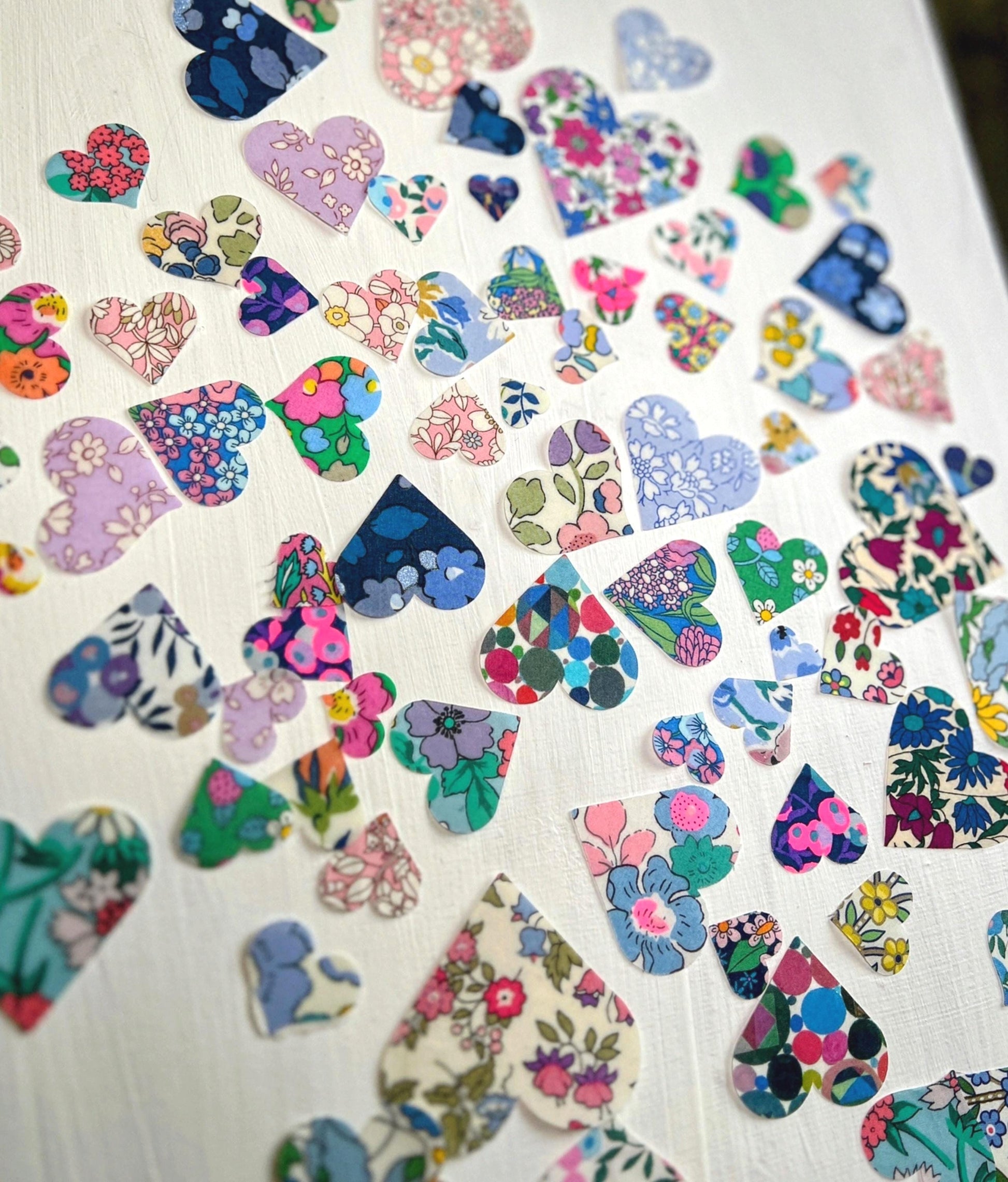Iron on Hearts in various colorful Liberty of London fabrics, Perfect for upcycling, quilting, baby onesie decorating (Ready to Ship)