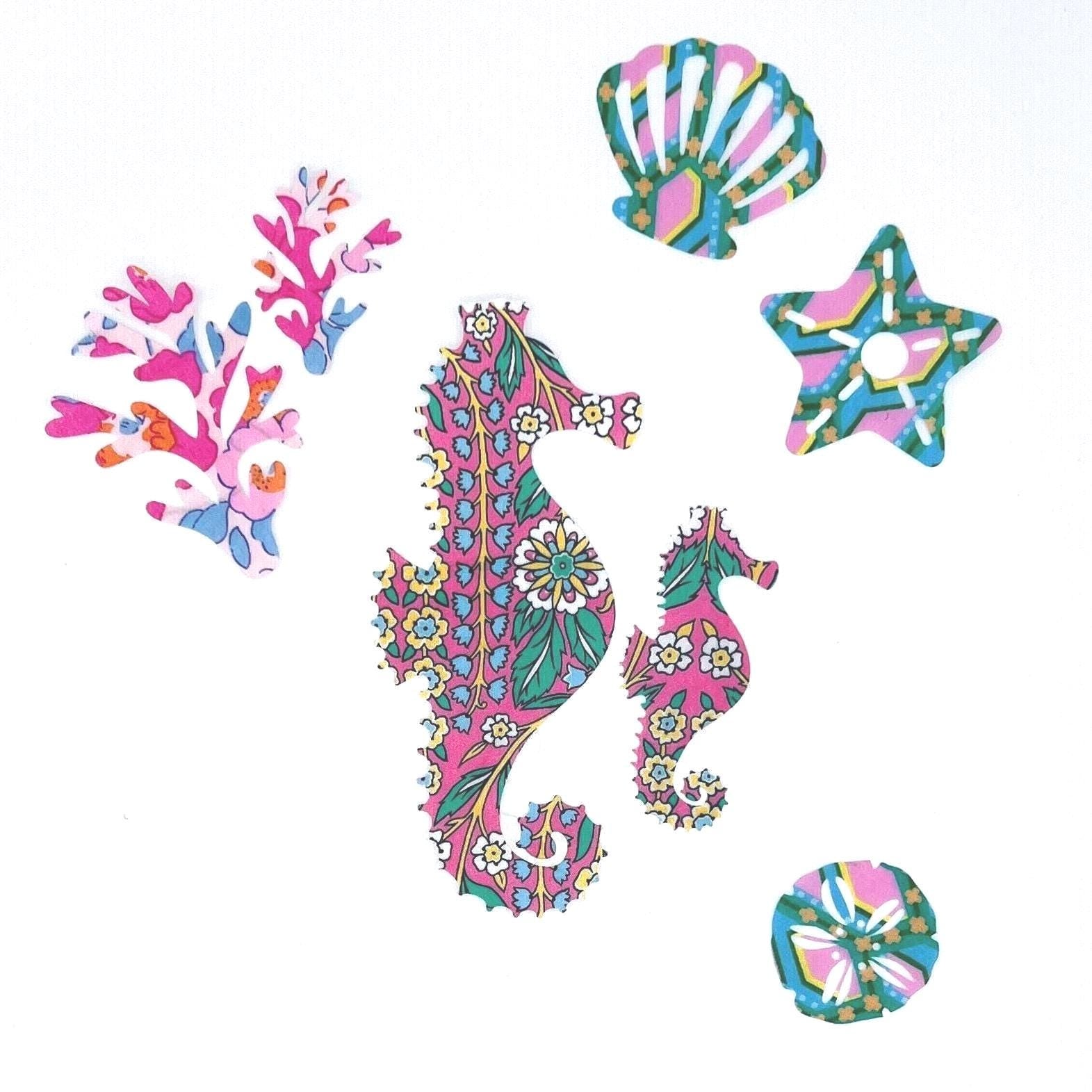 Onesie and Bib Decorating Kit - Customize these Charming Seaside patches, iron on decals made with over 70 Liberty of London fabric!