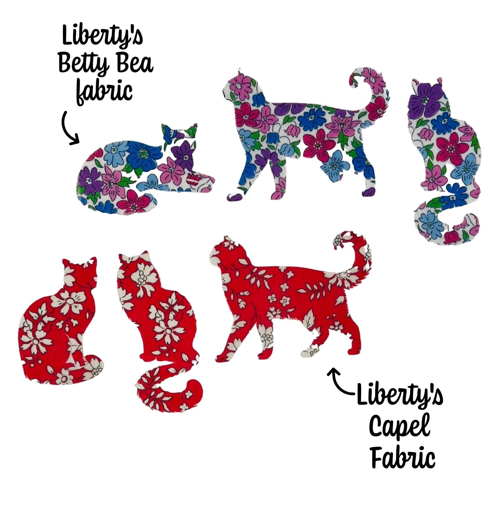 Set of 3 Cats, Iron on fabric Cat Applique, 70 Liberty fabrics, for patchwork quilting, upcycling clothes, Baby Shower Onesie Decorating Kit
