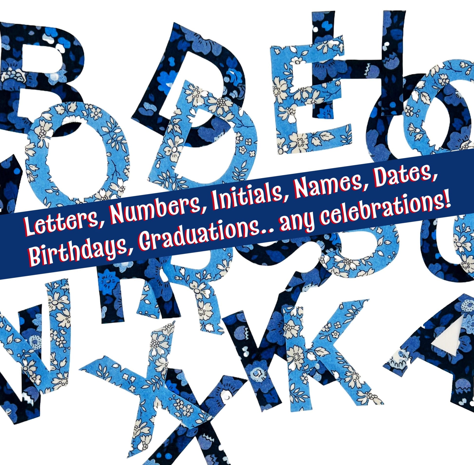 Iron on Letters, Number in Liberty of London fabric options great for DIY decor, patchwork quilts, upcycling clothes, gifts nursery decor!