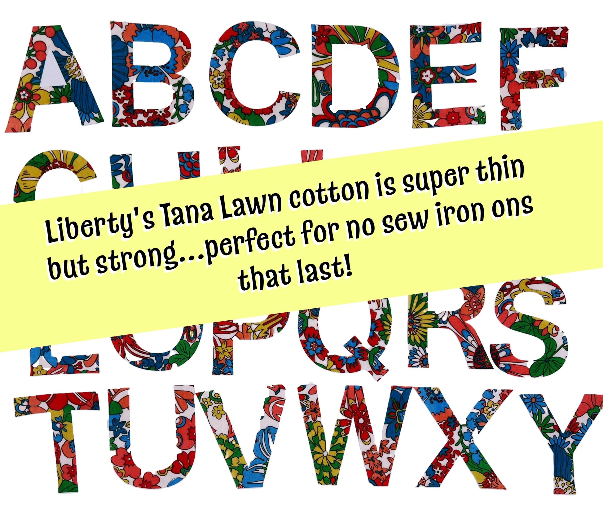 Iron on Letters, Number in Liberty of London fabric options great for DIY decor, patchwork quilts, upcycling clothes, gifts nursery decor!