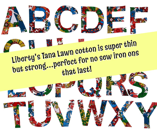 Iron on Letters, Number in Liberty of London fabric options great for DIY decor, patchwork quilts, upcycling clothes, gifts nursery decor!