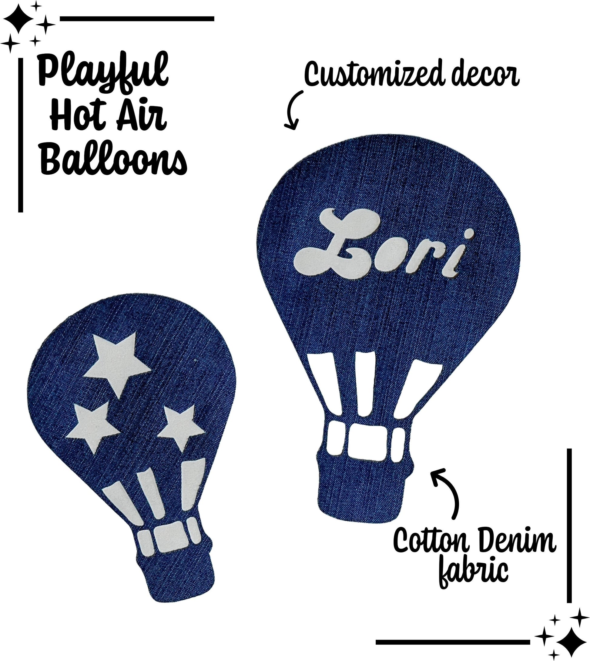 Hot Air Balloon Iron on fabric Applique in Liberty of London fabrics, great for patchwork quilts, kids arts and crafts, baby shower games!