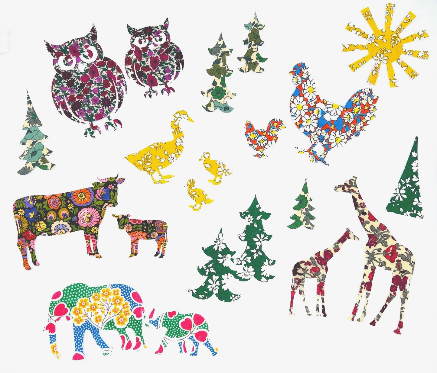 These colorful no-sew onesie and bib decorating kits are a playful addition to any baby shower celebration!  Each shape will come in a different Liberty fabric so you'll have a colorful variety to choose from! You may specify if there are fabrics you'd like included/ excluded... That goes for the shapes as well!