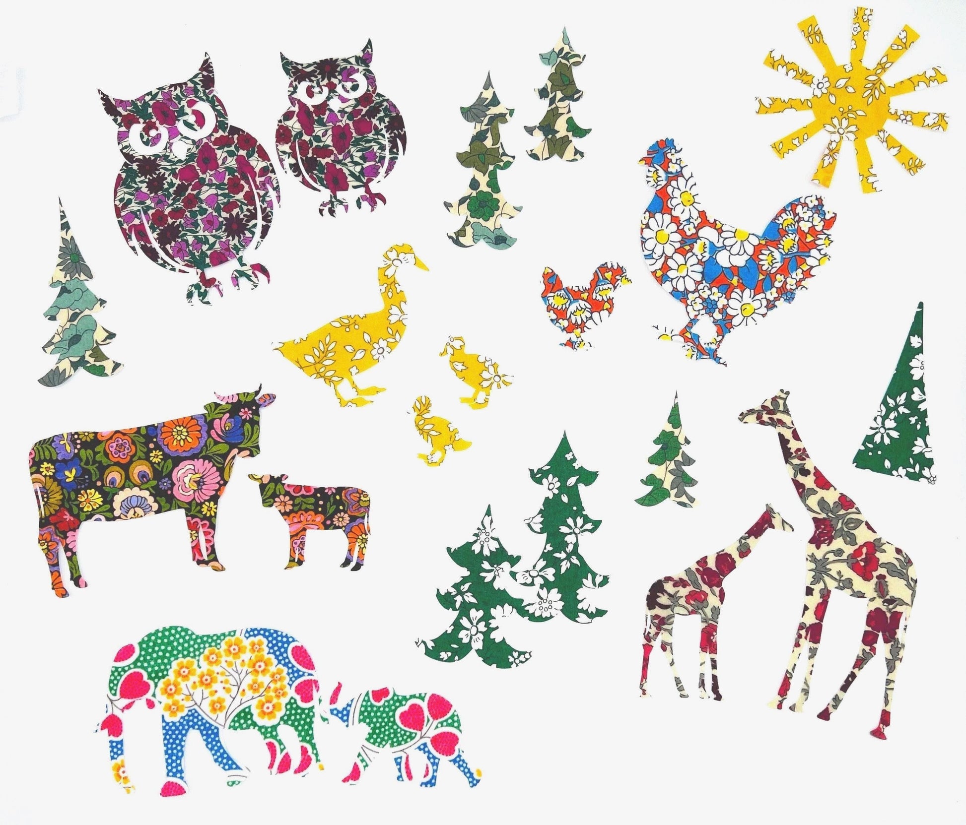 These colorful no-sew onesie and bib decorating kits are a playful addition to any baby shower celebration!  Each shape will come in a different Liberty fabric so you'll have a colorful variety to choose from! You may specify if there are fabrics you'd like included/ excluded... That goes for the shapes as well!