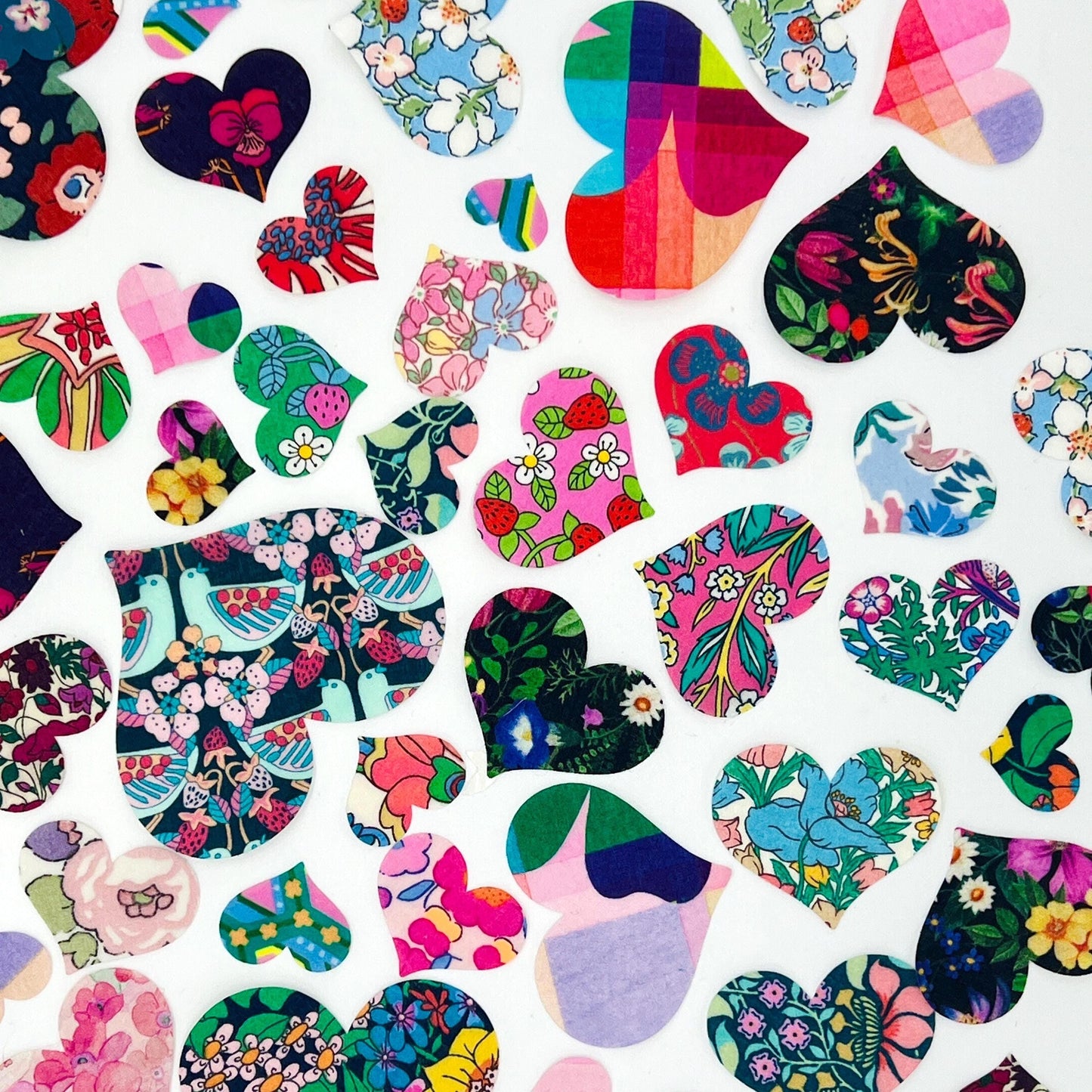 Iron on Hearts in various colorful Liberty of London fabrics, Perfect for upcycling, quilting, baby onesie decorating (Ready to Ship)