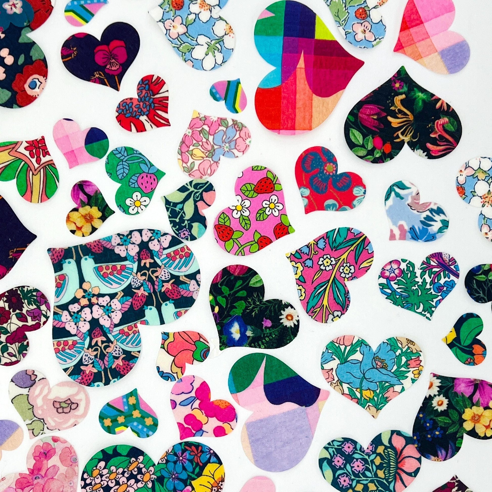 Iron on Hearts in various colorful Liberty of London fabrics, Perfect for upcycling, quilting, baby onesie decorating (Ready to Ship)