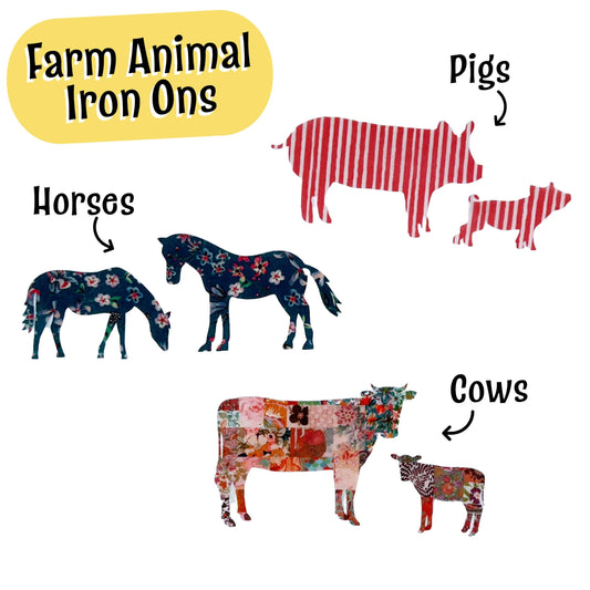 Non Gender Onesie Decorating Kit with easy no sew animal + nature Iron Ons, each in different Liberty of London fabrics, Baby shower crafts