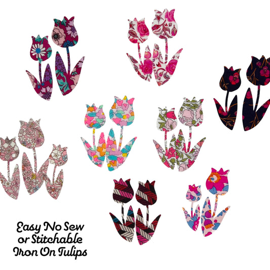 Tulip Flower Iron-Ons for arts and crafts, patchwork quilting, upcycling clothes, baby shower crafts and more!