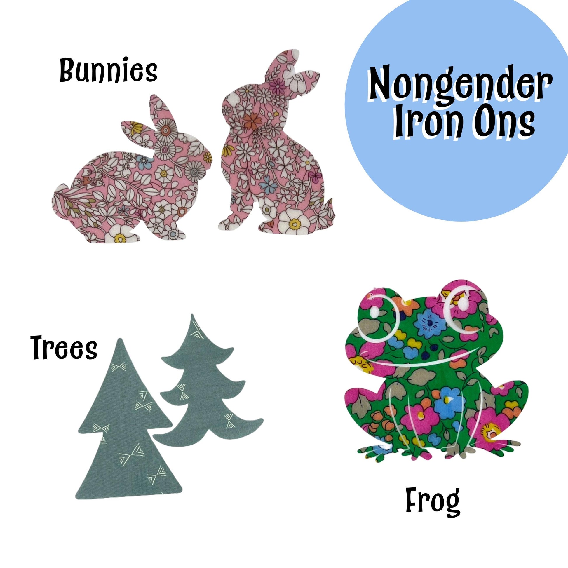 Iron On Bunny Appliques, in over 70 Liberty fabric options, great for patchwork quilting, upcycling clothes, baby shower games and more!