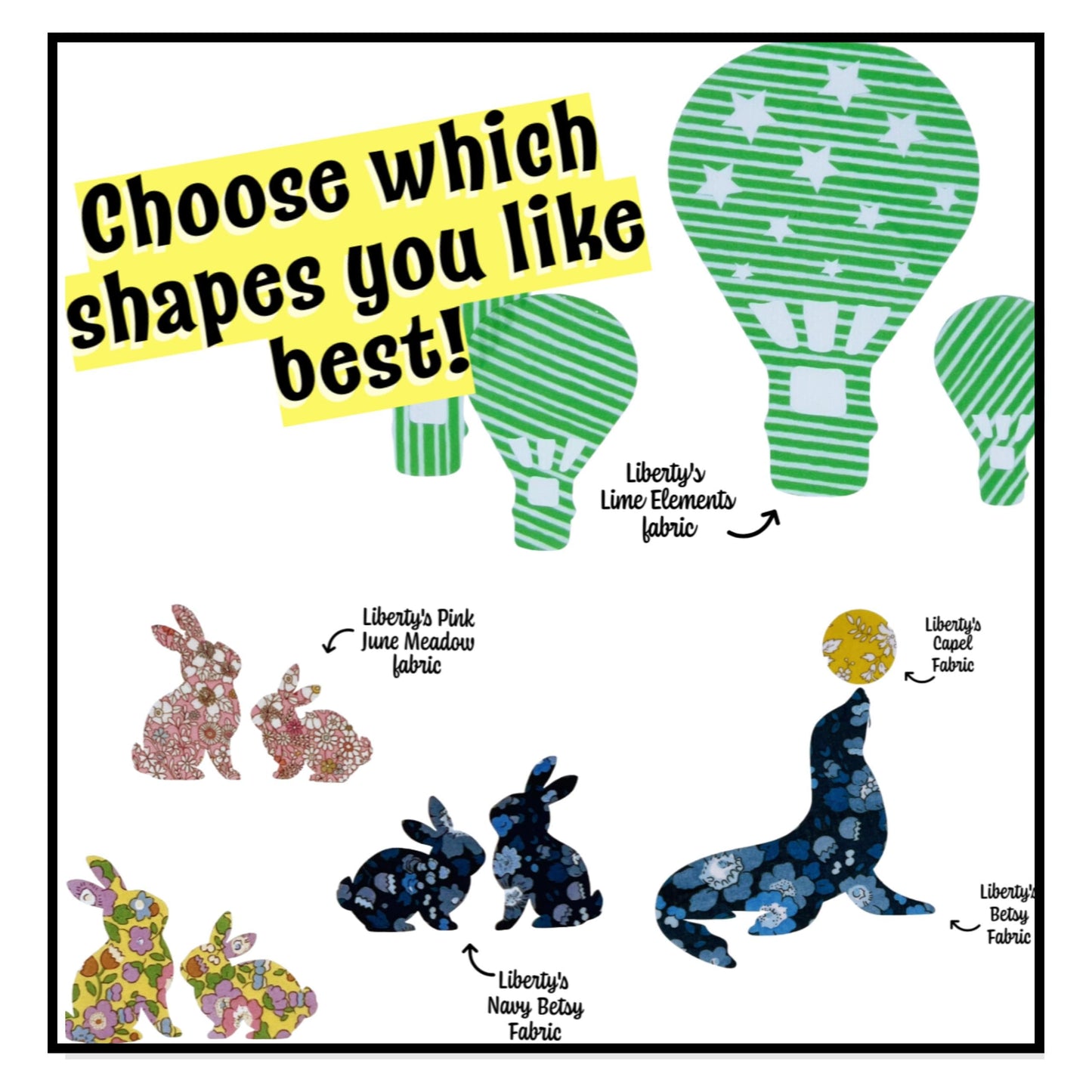 Boys Onesie and Bib Decor Kit, Easy No-Sew Iron-Ons with colorful Liberty of London Fabrics, Shapes to choose from and custom shapes!