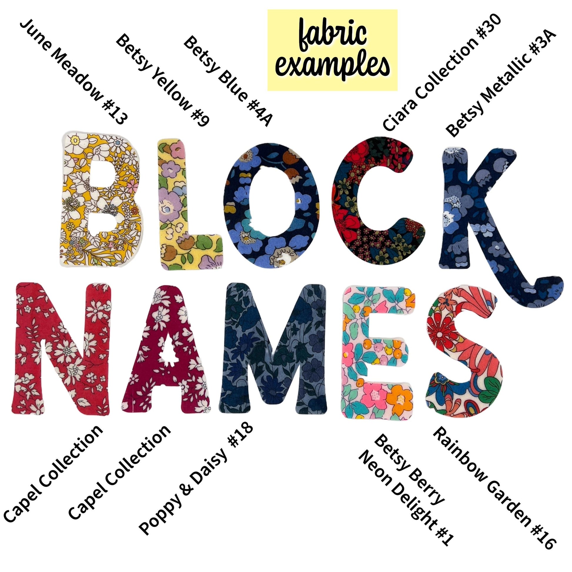 Iron on fabric letters, Liberty of London fabric options pre cut letters + numbers, no sew iron on letters, letter patches, Liberty patches