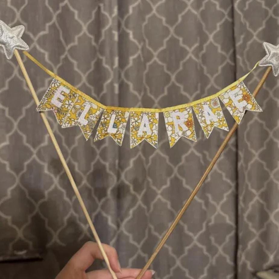 Liberty of London Fabric Cake Topper Bunting: Glitter Letter Banner