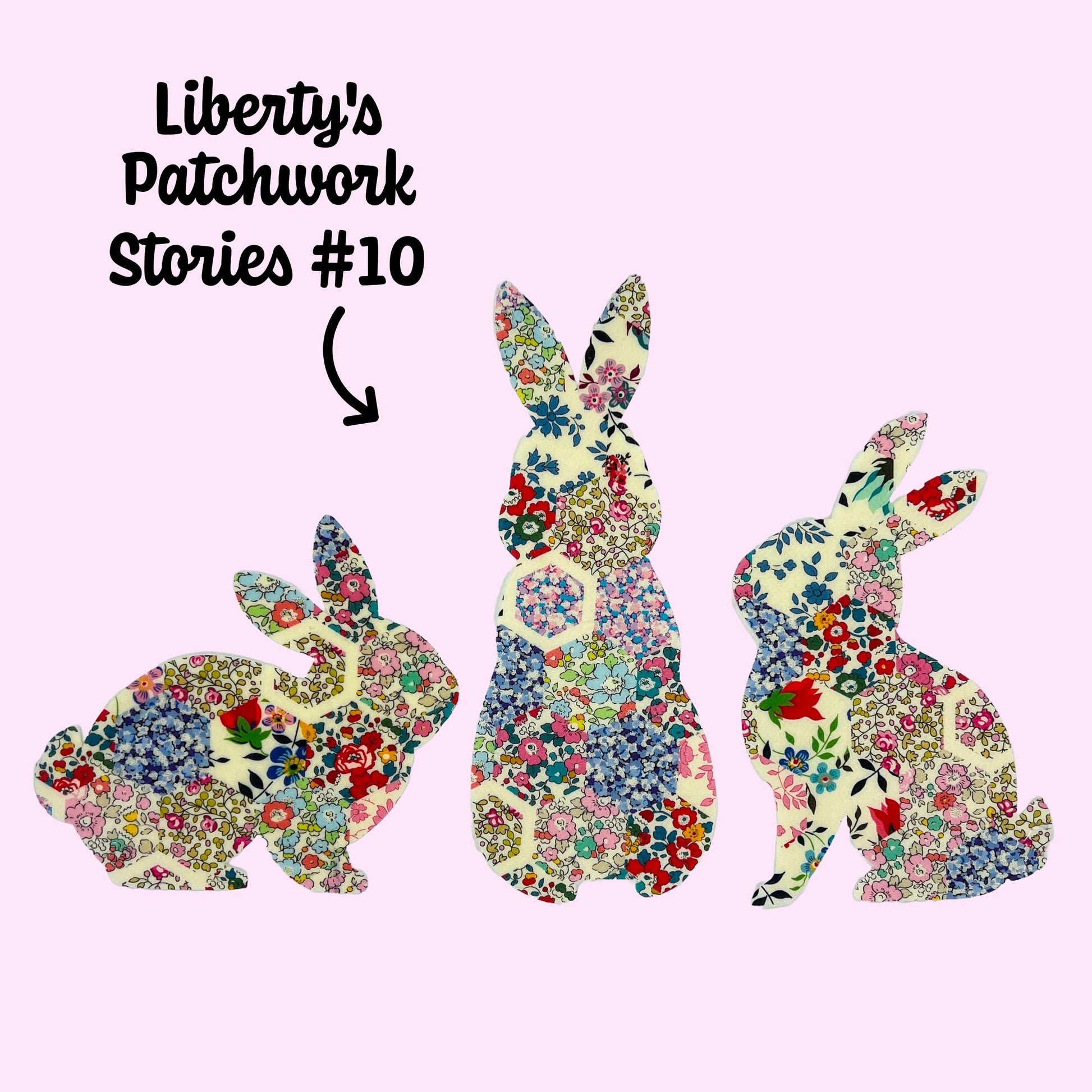 Iron On Bunny Appliques, in over 70 Liberty fabric options, great for patchwork quilting, upcycling clothes, baby shower games and more!