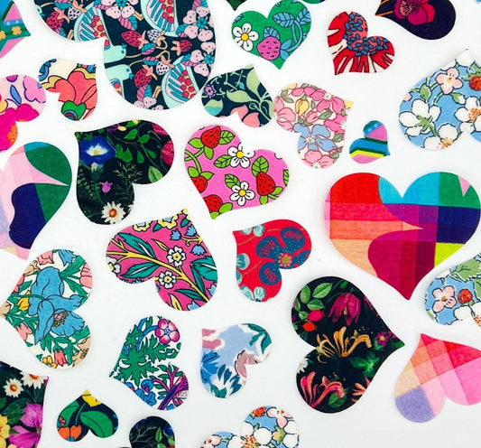 A grab bag of heart Iron-Ons for arts and crafts, patchwork quilting, upcycling clothes, baby shower crafts and more!