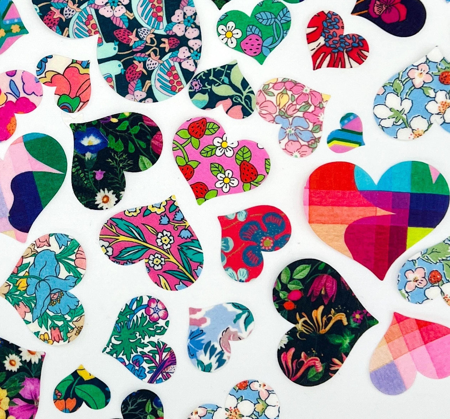 10-50 Liberty fabric Heart Appliques: Patchwork, Quilting, Upcycling clothes, scrapbooking, crafts- No Sew or Stitchable Iron on Backing