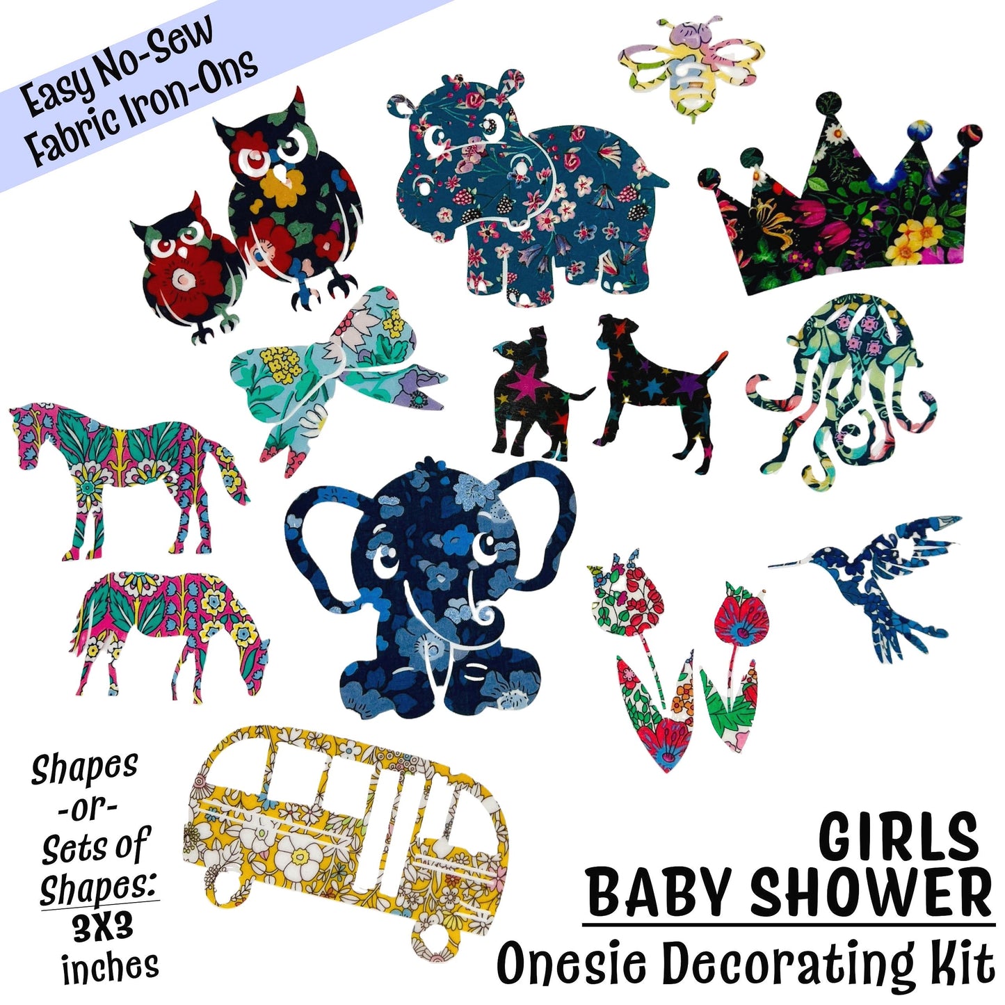 Girls Baby Shower Onesie Decorating Kit: Iron-On Appliques