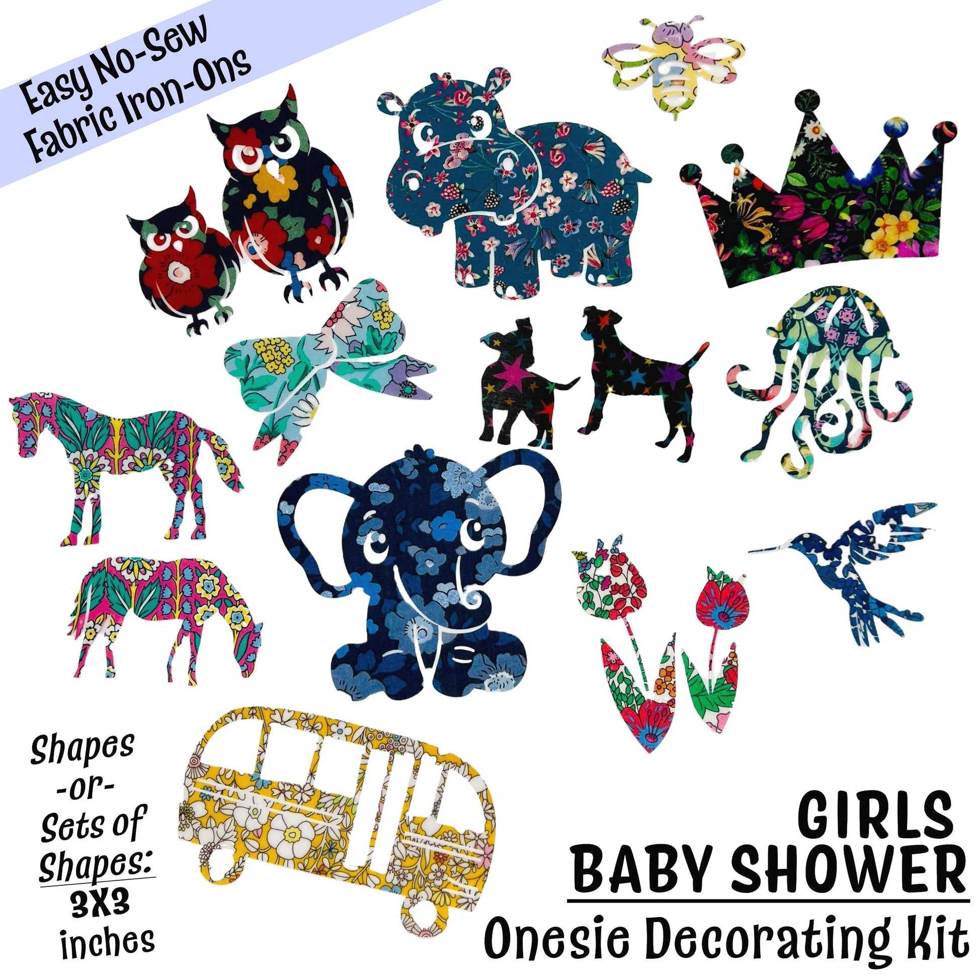 Girls Baby Shower Onesie Decorating Kit: Iron-On Appliques