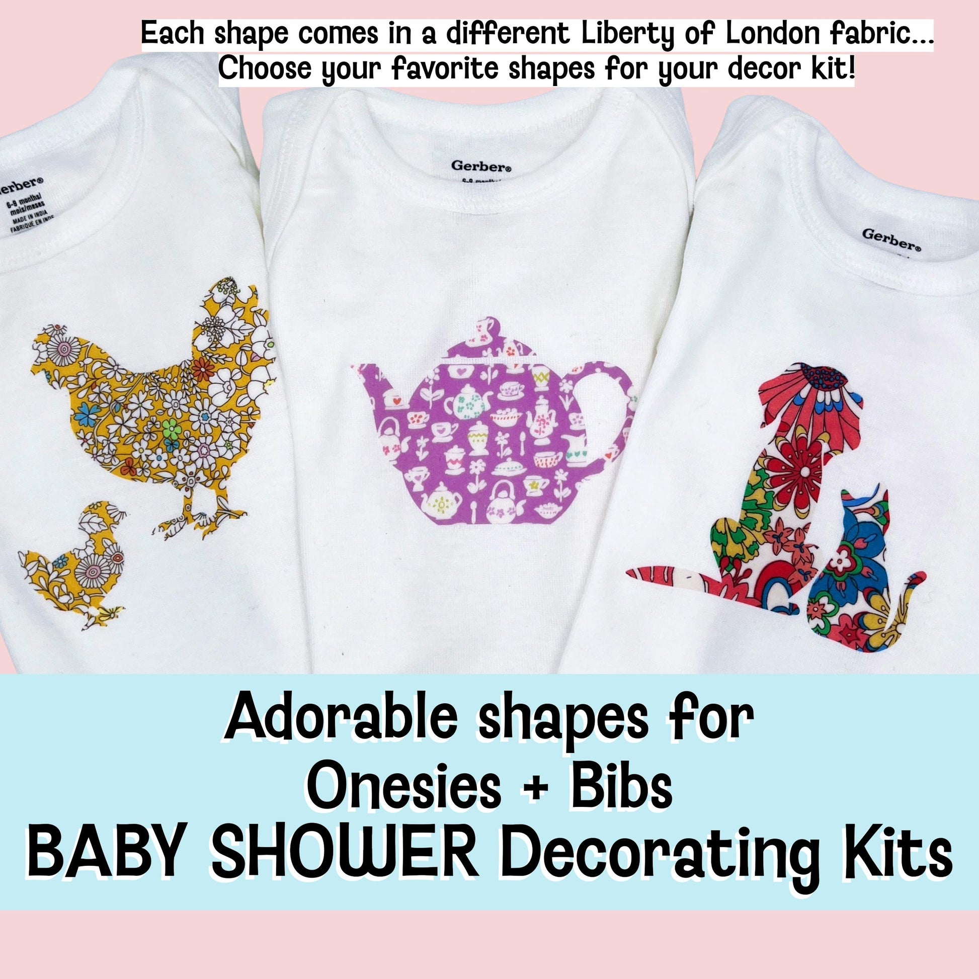 Girls Baby Shower Onesie Decorating Kit: Iron-On Appliques
