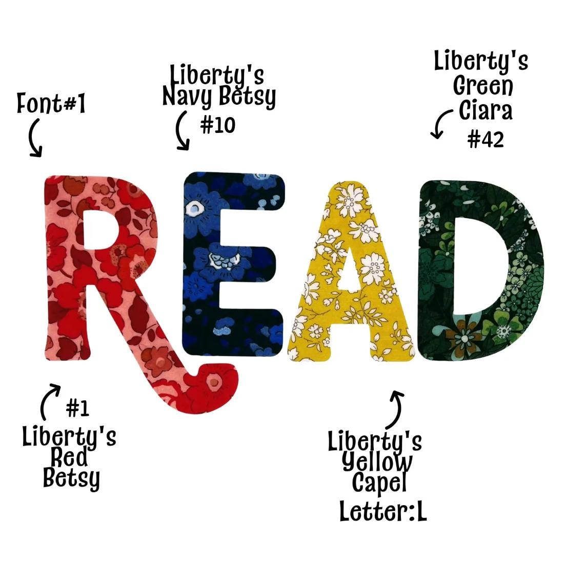 Iron-On Liberty fabric Letters: Custom Appliques in over 80 Liberty of London fabric options, Stitch-able & Easy No-Sew