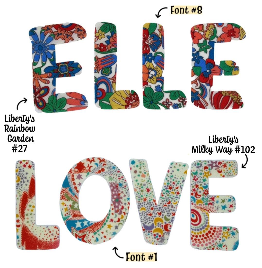 Iron-On Liberty fabric Letters: Custom Appliques in over 80 Liberty of London fabric options, Stitch-able & Easy No-Sew
