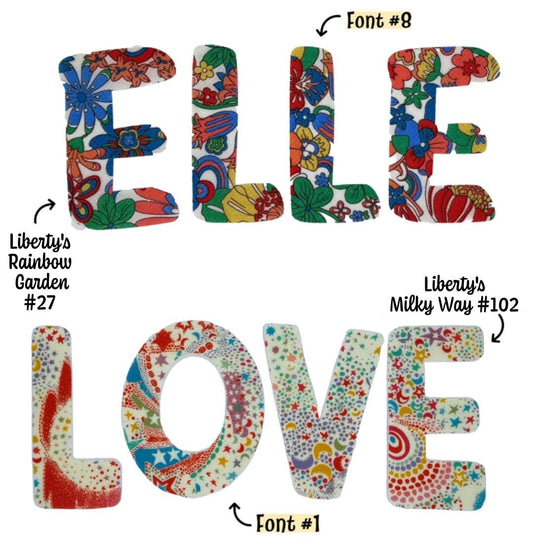 Iron-On Liberty fabric Letters: Custom Appliques in over 80 Liberty of London fabric options, Stitch-able & Easy No-Sew