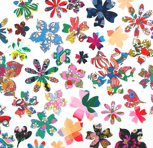 10-50 Grab Bag of Flower Appliques: An assortment of flower shapes cut from colorful Liberty of London fabric for quilting, crafts and more!