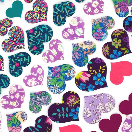 10-50 Liberty fabric Heart Appliques: Patchwork, Quilting, Upcycling clothes, scrapbooking, crafts- No Sew or Stitchable Iron on Backing