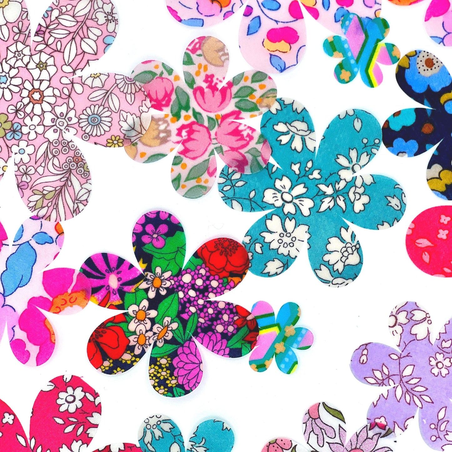 10-50 Grab Bag of Flower Appliques: An assortment of flower shapes cut from colorful Liberty of London fabric for quilting, crafts and more!