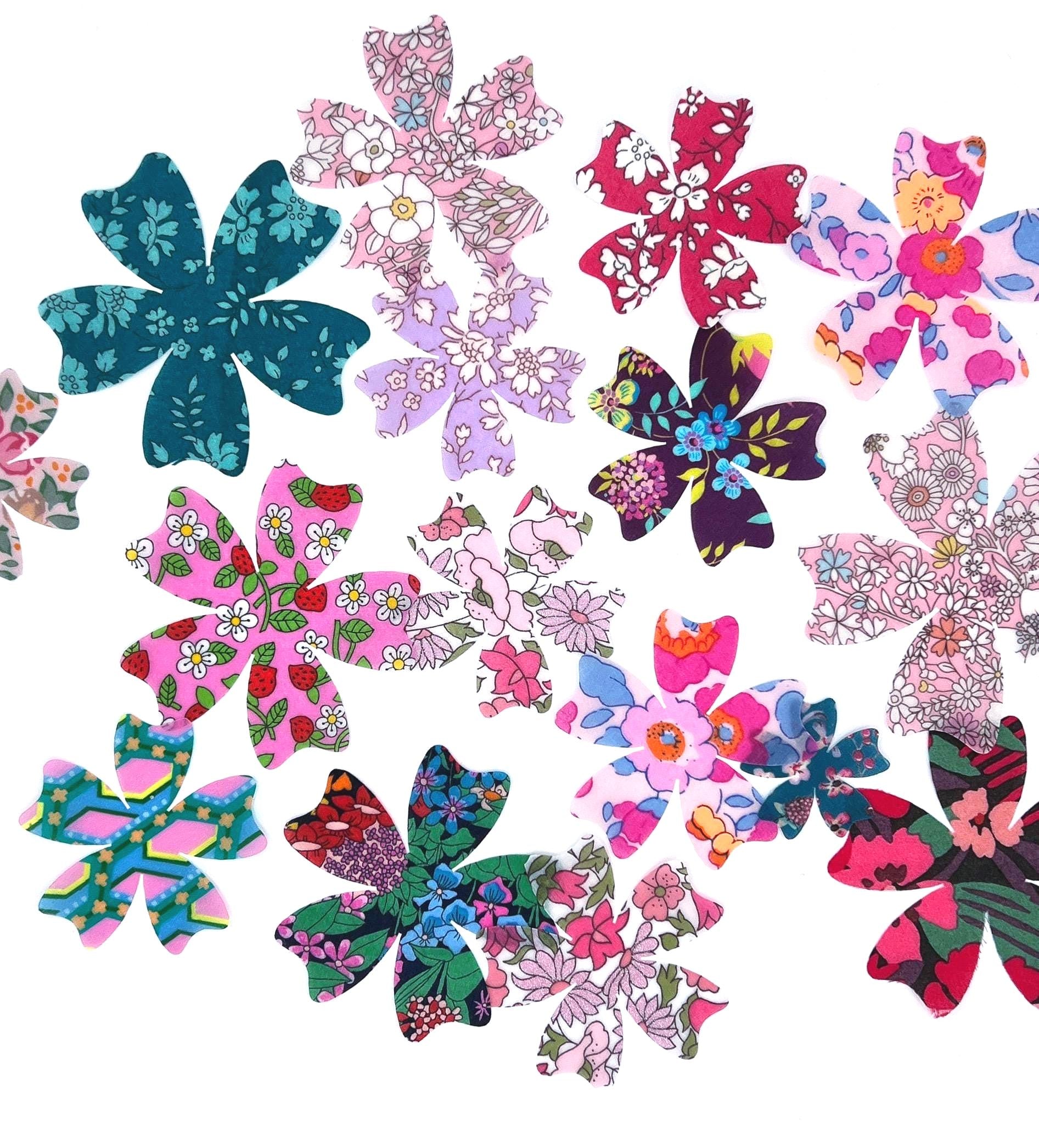 10-50 Grab Bag of Flower Appliques: An assortment of flower shapes cut from colorful Liberty of London fabric for quilting, crafts and more!