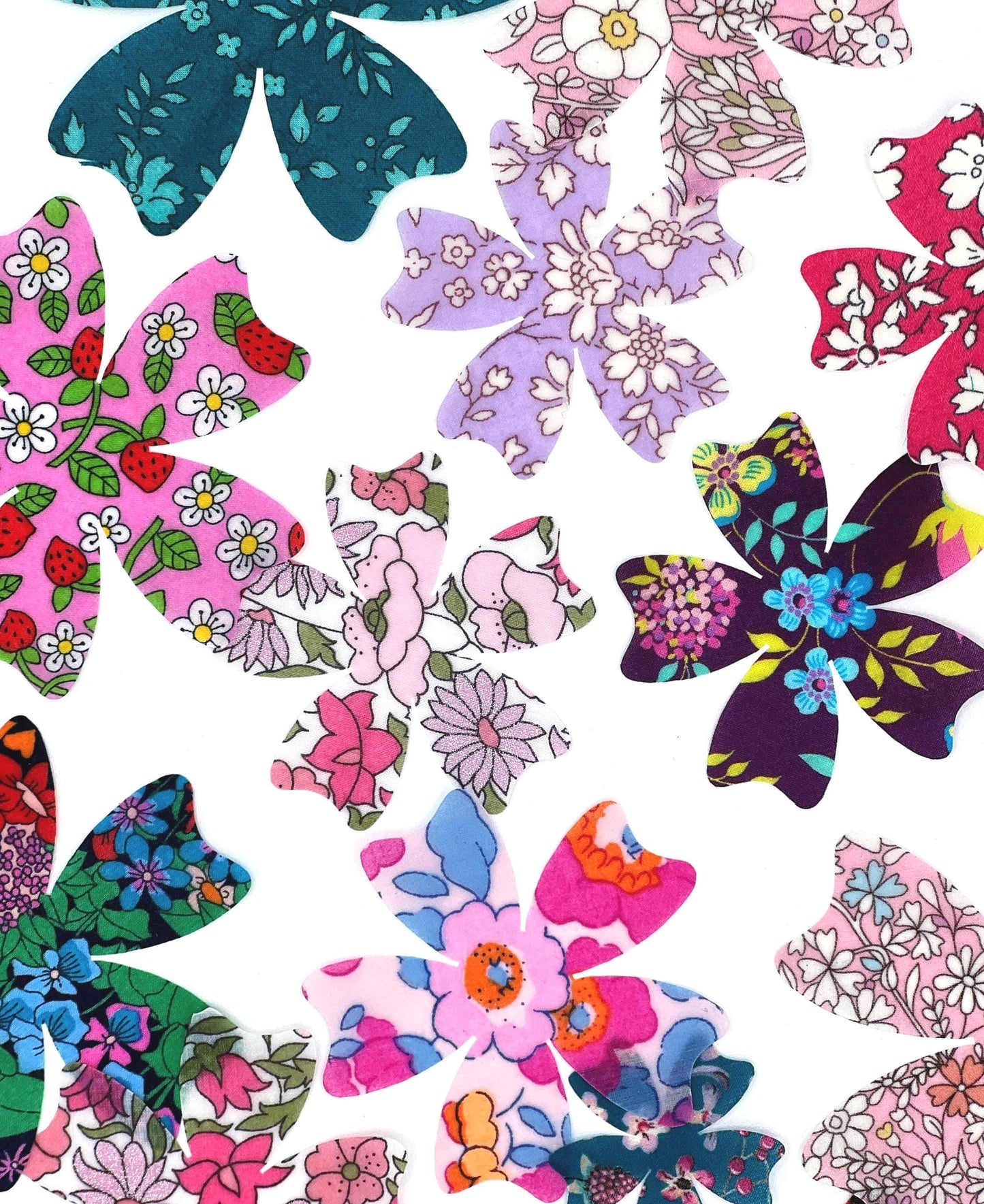 10-50 Grab Bag of Flower Appliques: An assortment of flower shapes cut from colorful Liberty of London fabric for quilting, crafts and more!