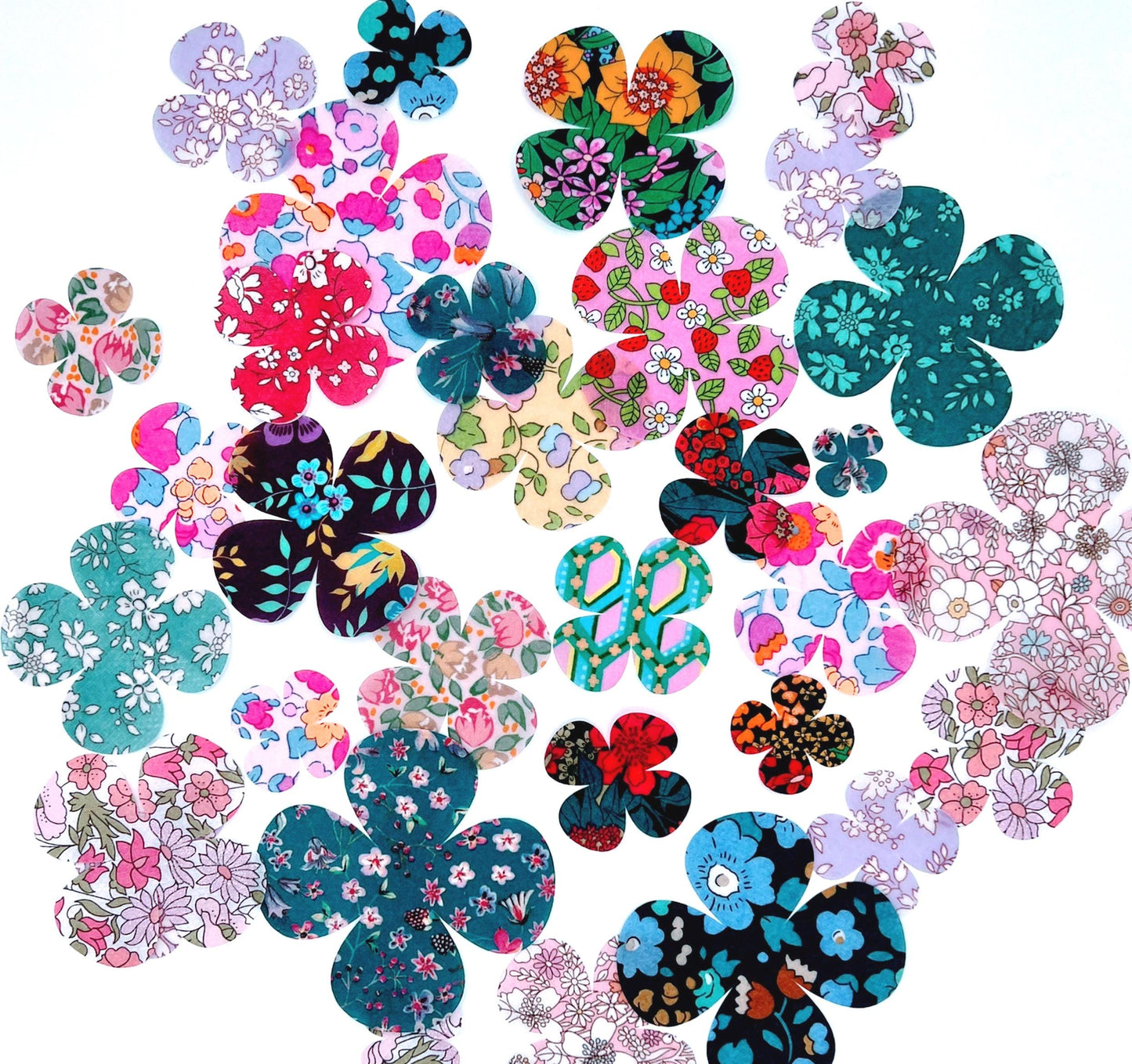 Grab Bag of Flower Appliques: 10-50 fabric Iron On flowers in over 70 Liberty of London fabrics